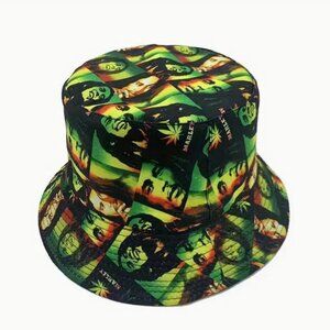 Bob Marley Rasta Bucket Hat Green, Yellow, Red & Black Reggae Print - Unisex